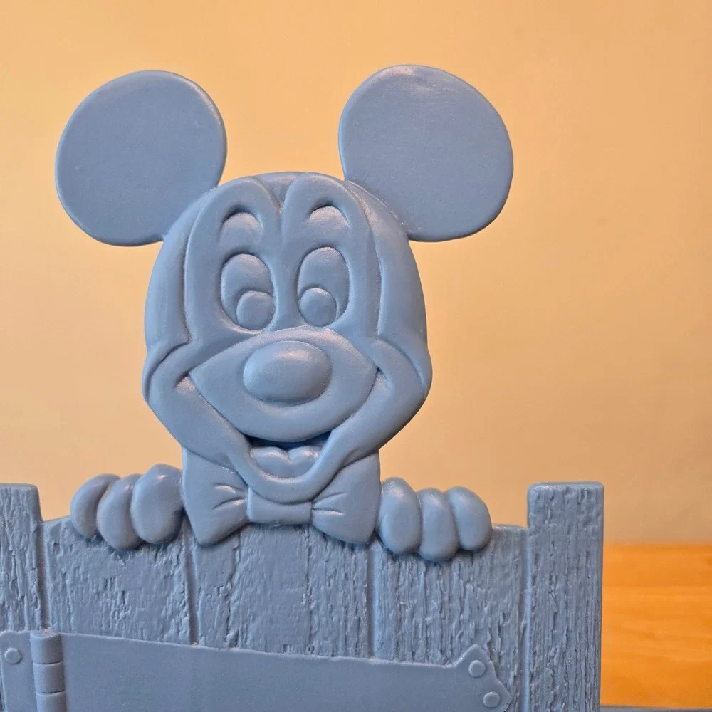 Vintage Disney Mickey Mouse Plastic Bookends Periwinkle Blue Fence Set of 2